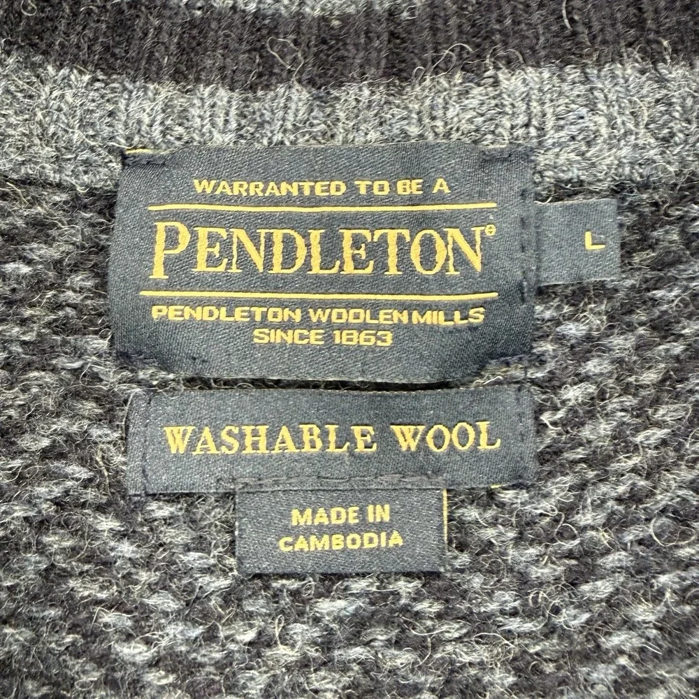 Pendleton Shetland Wool Sweater Men's L Herringbone Washable Full Zip Mock Neck